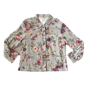 Appleseeds Floral Linen Blend Shirt Size Large